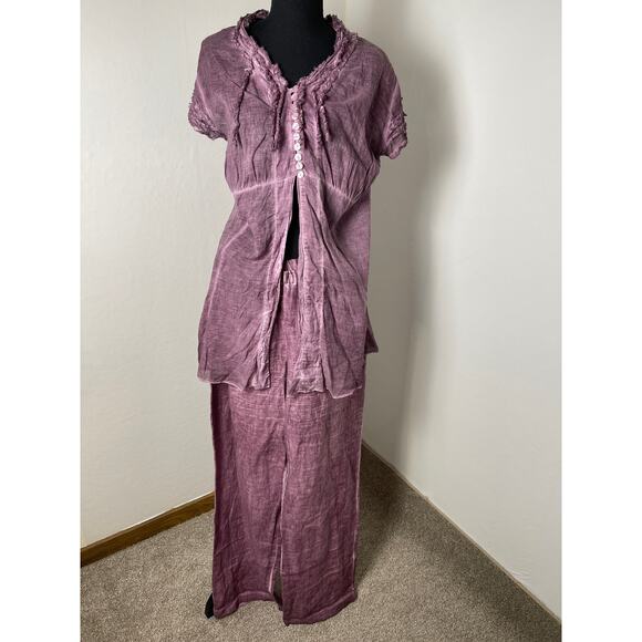 Degrade Women's 100% Linen Coastal Gauze Sheer Whimsical Lagenlook Fairy Set M/L - Picture 1 of 16